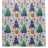 カラフルフェスティバルツリーパターン シャワーカーテン (正面)