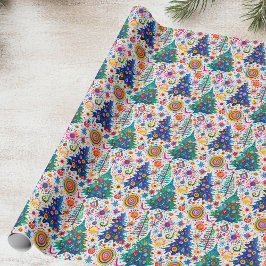 カラフルフェスティバルツリーパターン ラッピングペーパー