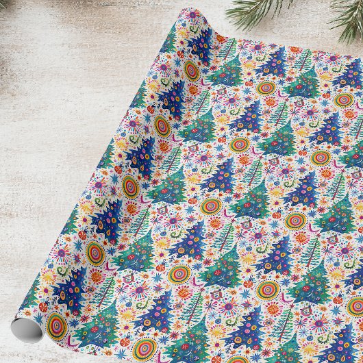 カラフルフェスティバルツリーパターン ラッピングペーパー