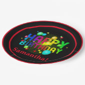 カラフルフェスティバルハッピーバースデーのカスタマイズ ペーパープレート (アングル)