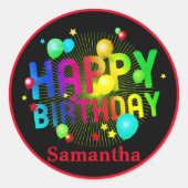 カラフルフェスティバルハッピーバースデーのカスタマイズ ラウンドシール (正面)