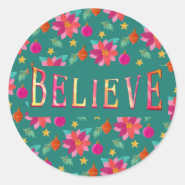 カラフルフェスティバルフローラ信じクリスマス ラウンドシール