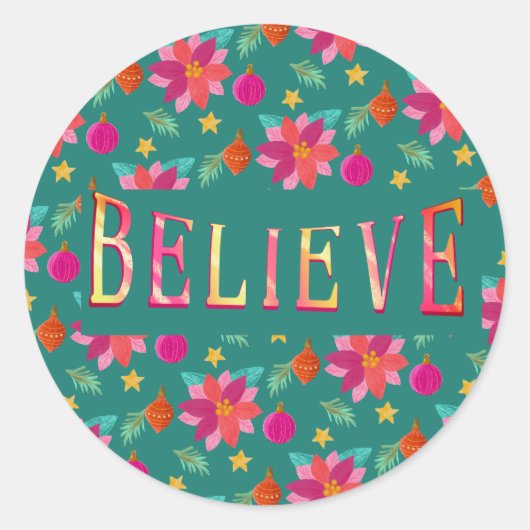 カラフルフェスティバルフローラ信じクリスマス ラウンドシール (正面)