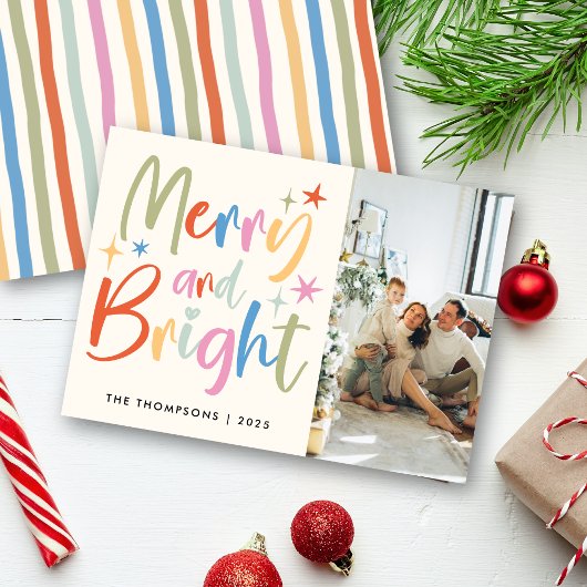 カラフルフェスティバルメリーと明るい写真クリスマス シーズンカード