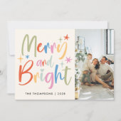 カラフルフェスティバルメリーと明るい写真クリスマス シーズンカード (正面)