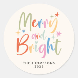 カラフルフェスティバルメリーと明るい写真クリスマス ラウンドシール