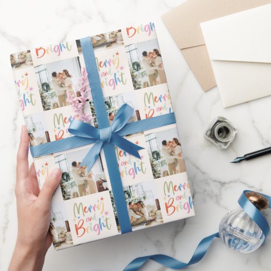 カラフルフェスティバルメリーと明るい写真クリスマス ラッピングペーパー (ギフト)