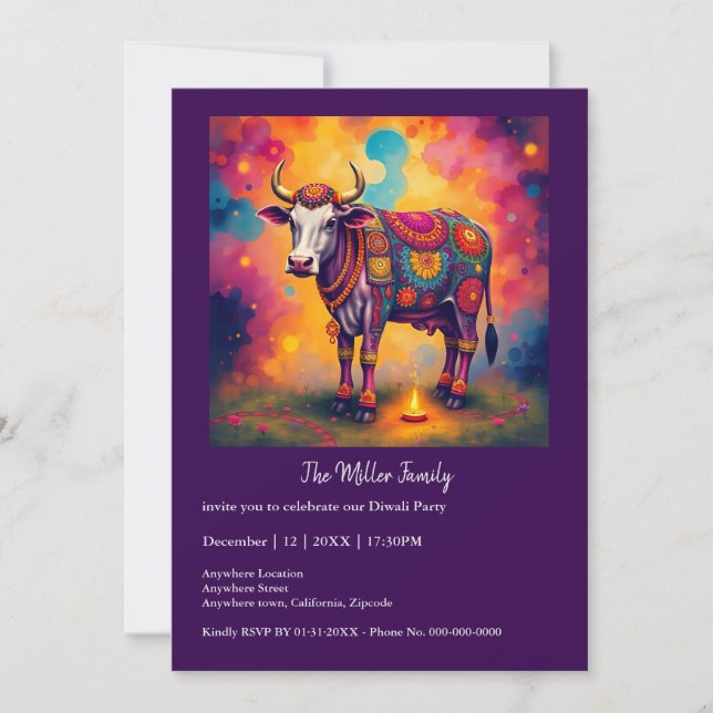 カラフルフェスティバル変装の聖ディワリ牛 (正面)