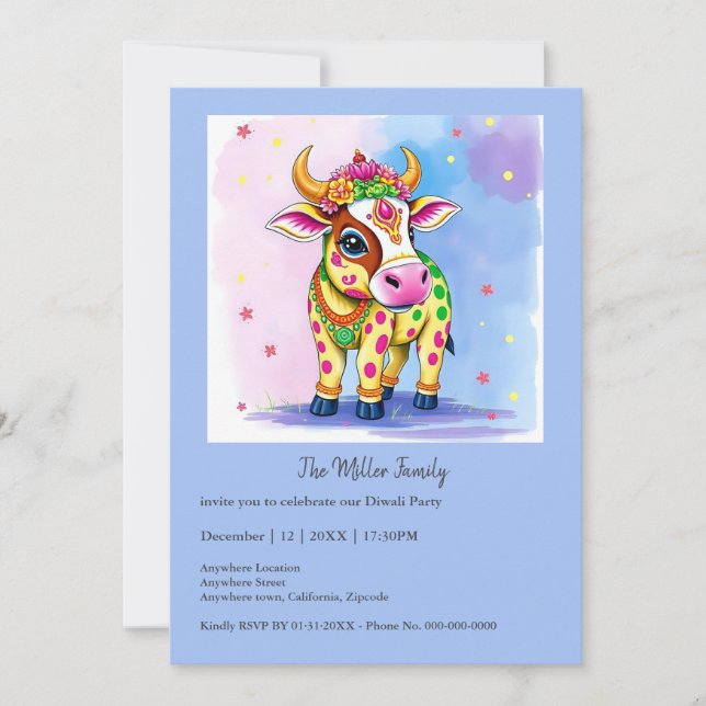 カラフルフェスティバル変装の聖ディワリ牛 (正面)