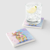 カラフルフェスティバル変装の聖ディワリ牛 ストーンコースター (横)