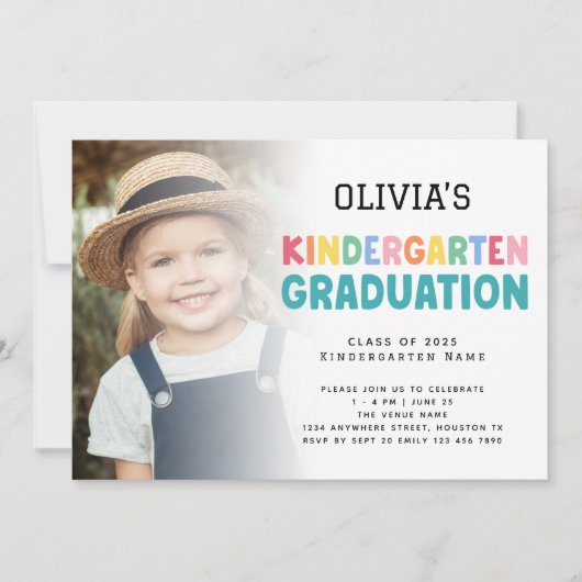カラフルフォトオーバーレイ幼稚園卒業 招待状 (正面)
