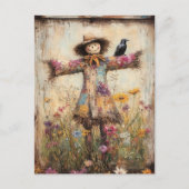 カラフルフォークアートかかしワイルドフラワー ポストカード (正面)