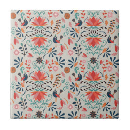 カラフルフォークアートの鳥の花のキッチン タイル