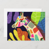 カラフルフォークアートジャングルキラフェアニマルポートレート ポストカード (正面/裏面)