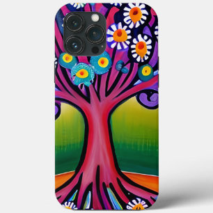 カラフルフォークアートスタイルお洒落ツリー iPhone 13 PRO MAXケース