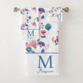 カラフルフォークアートフラワーズモノグラムイニシャル バスタオルセット (インサイチュ)