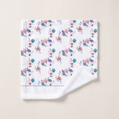 カラフルフォークアートフラワーズモノグラムイニシャル バスタオルセット (ウォッシュタオル)