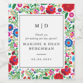 カラフルフォークアート刺結婚しゅう ワインラベル (シングルラベル)