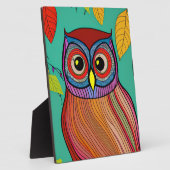 カラフルフォークアート抽象芸術フクロウ フォトプラーク (側面)