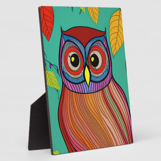 カラフルフォークアート抽象芸術フクロウ フォトプラーク (側面)