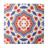 カラフルフォークアート素朴フローラモザイク幾何学模様 タイル (正面)