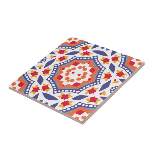 カラフルフォークアート素朴フローラモザイク幾何学模様 タイル (側面)