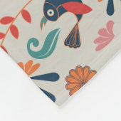 カラフルフォークアート青鳥の赤い花 フリースブランケット (角)