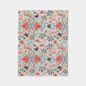 カラフルフォークアート青鳥の赤い花 フリースブランケット (正面)