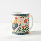 カラフルフォークアート鶏と花縁ど コーヒーマグカップ (正面右)