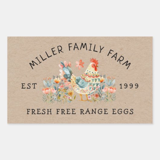 カラフルフォークチキンフローラ卵カートン 長方形シール (正面)