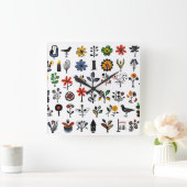 カラフルフォークフローラ スクエア壁時計 (ホーム)