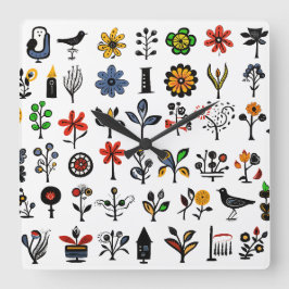 カラフルフォークフローラ スクエア壁時計