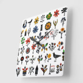 カラフルフォークフローラ スクエア壁時計 (傾斜)