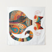 カラフルフォーク猫 タペストリー (正面(横))