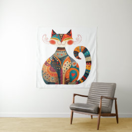カラフルフォーク猫 タペストリー
