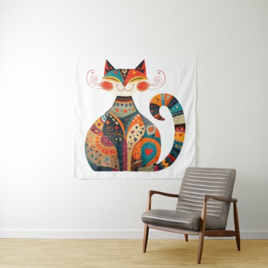 カラフルフォーク猫 タペストリー (インサイチュ)