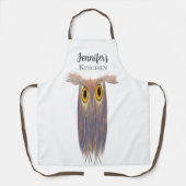 カラフルフクロウの絵画水彩長エプロン エプロン (正面)