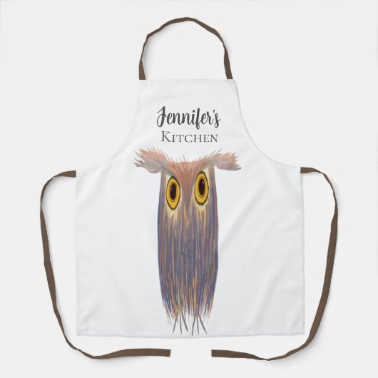 カラフルフクロウの絵画水彩長エプロン エプロン (正面)
