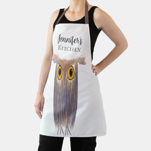 カラフルフクロウの絵画水彩長エプロン エプロン (インサイチュ)