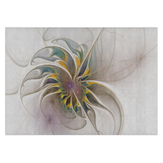 カラフルフラクタルオーナメント。抽象芸術の花 カッティングボード (正面)