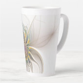 カラフルフラクタルオーナメント。抽象芸術の花 カフェラテマグ (右アングル)