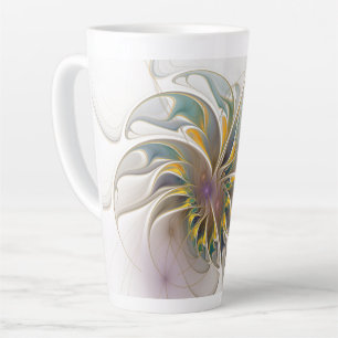 カラフルフラクタルオーナメント。抽象芸術の花 カフェラテマグ