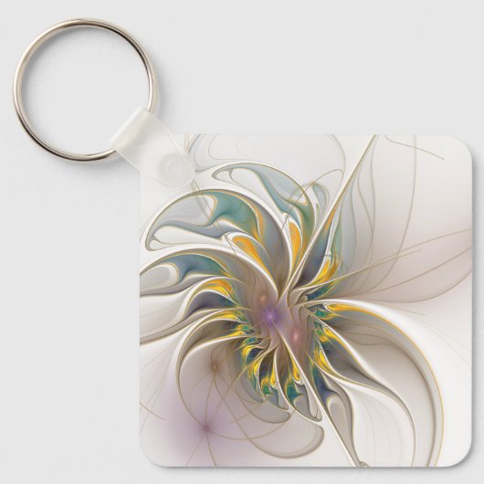カラフルフラクタルオーナメント。抽象芸術の花 キーホルダー (正面)