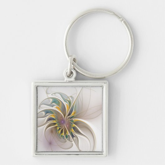 カラフルフラクタルオーナメント。抽象芸術の花 キーホルダー (正面)
