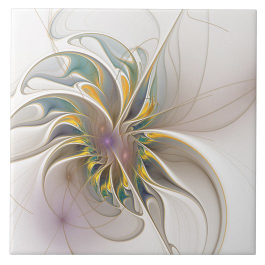 カラフルフラクタルオーナメント。抽象芸術の花 タイル (正面)