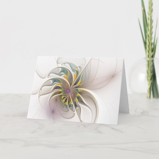 カラフルフラクタルオーナメント。抽象芸術の花 ノートカード (正面)