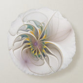 カラフルフラクタルオーナメント。抽象芸術の花 ラウンドクッション (裏面)