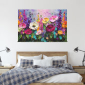 カラフルフラワーガーデンの抽象画 壁アート キャンバスプリント (インサイチュ (寝室))
