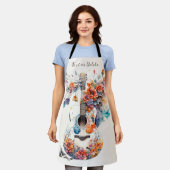 カラフルフラワーギター楽器エレガント エプロン (着用した状態)