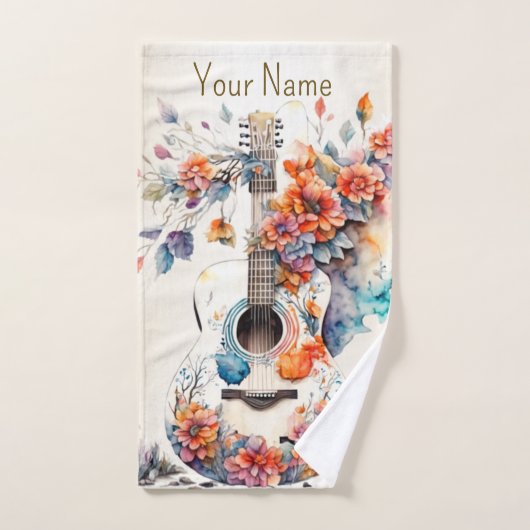 カラフルフラワーギター楽器エレガント バスタオルセット (ハンドタオル)